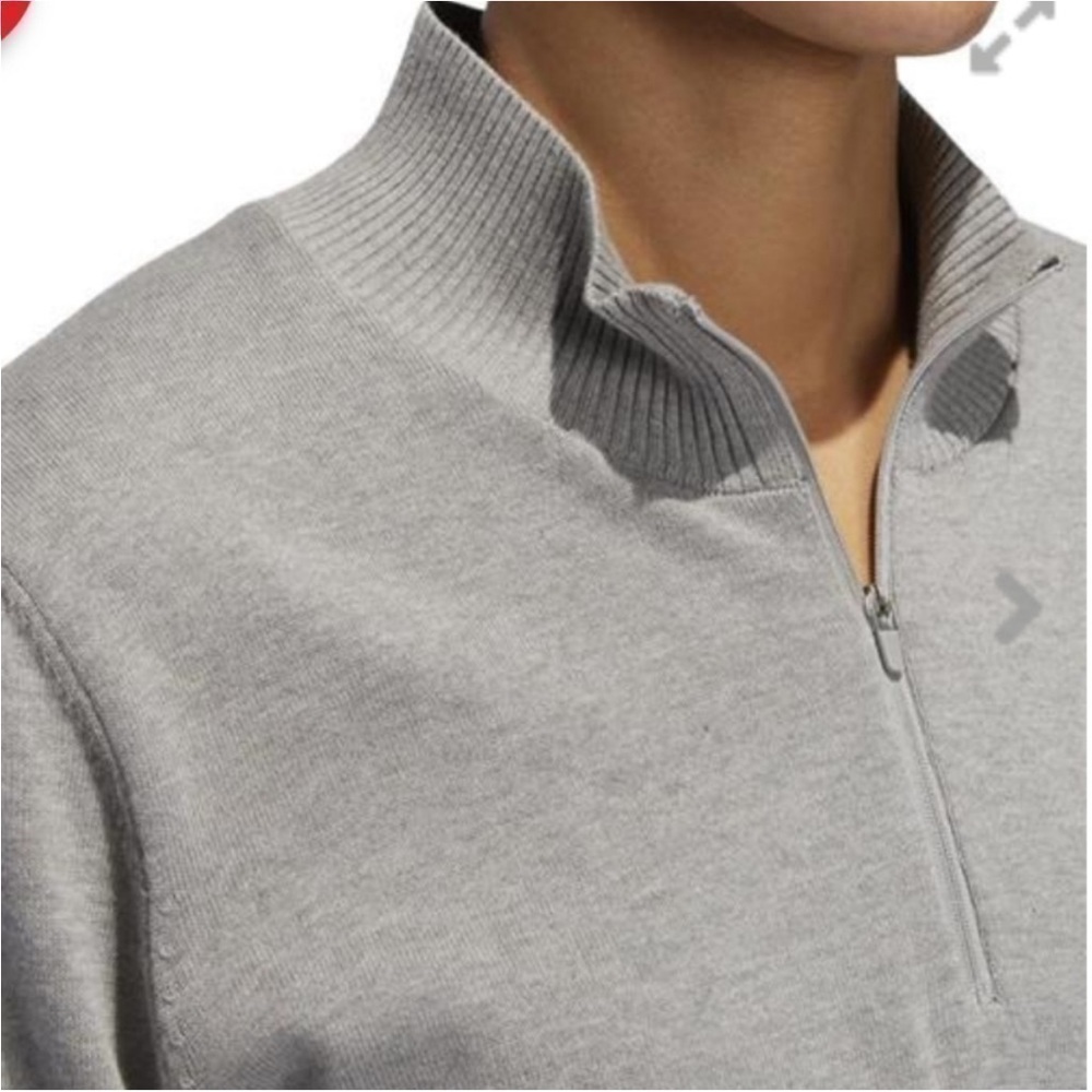 Adidas 100% Cotton Knit 3 Stripe Grey Golf Crewneck Quarter Zip Sweater Medium - Picture 5 of 11
